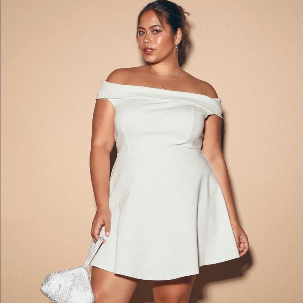 Season of Fun White Off-the-Shoulder Skater Dress